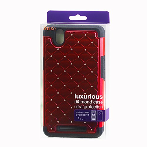Reiko Wireless Premium Hybrid Pc And Silicone Double Protection Diamond Bling Case For Zte Zmax Z970 - Black+Red #TOP4