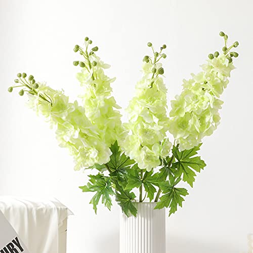 YalzoneMet 3Pcs Light Green Delphinium Artificial Flower Long Stem for Tall Vase 31.5'' Real Touch Fake Larkspur Latex Big Delphinium for Home Decor Floor Vase Flora Table Centerpiece
