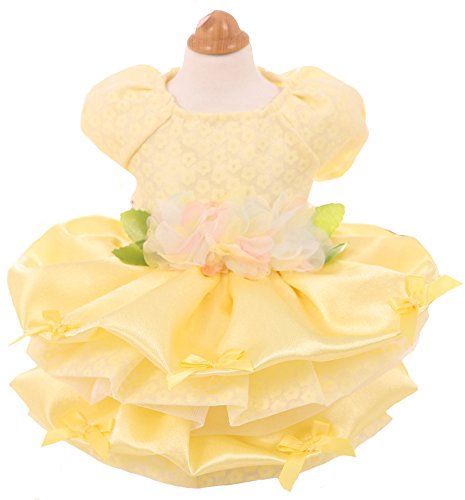 Marupet Elegant Princess Lace Flower Fairym Dress Silky Tutu With Bowknot For Small, Extra Small Dog Teddy, Pug, Chihuahua, Shih Tzu, Yorkshire Terriers Yellow Xl #TOP5