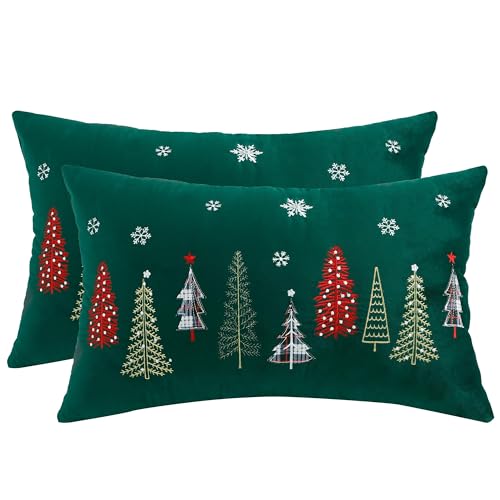Tosleo 16x26 Pillow Covers Set of 2 Christmas Trees Embroidery Decor