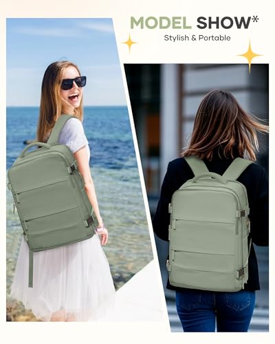 Image of coofay Large Travel Backpack For Women Men Airline Approved Carry On Backpack Flight Approved Waterproof Sports Luggage Backpack Casual Daypack Small Hiking Backpacks Grey Green