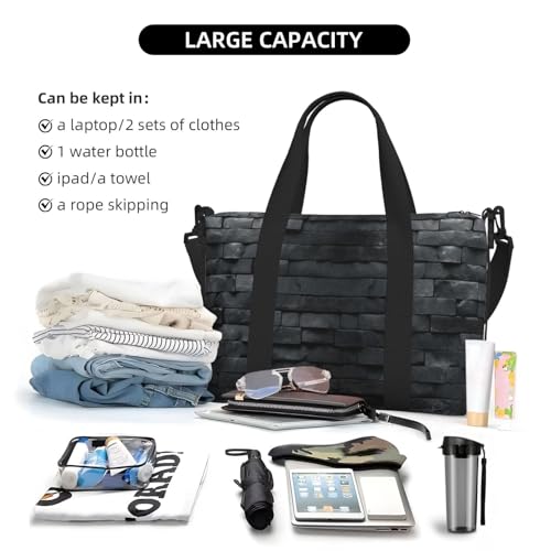 Black Brick Wall Duffle Bag for Men Women Gym Bag with Shoes Compartment Travel Bags Lightweight Overnight Bags4
