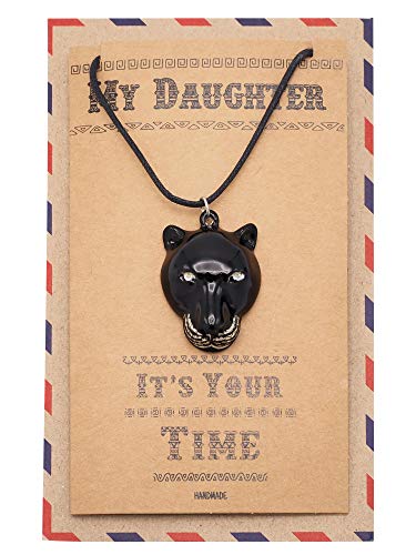 quan jewelry Black Panther Inspired Pendant Daughters Necklace, Handmade Charm, Gifts for Him & Her, Black Cat Lovers, with Inspirational Quote Card for Daughter Gift