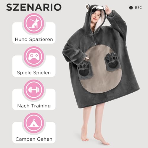 OLAOLA Waschbär Decken-Hoodie Unisex, Oversized Sherpa Kuscheldecke – Ansicht 4