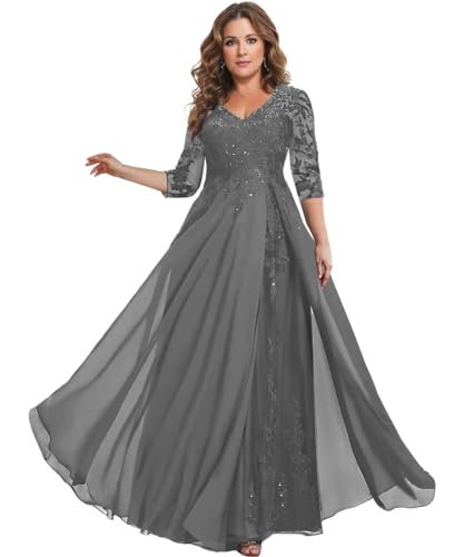 Image of HANVAIOS 3 /4 Sleeve Mother of The Bride Dresses for Women Long Chiffon Lace Formal Mother Groom Dress