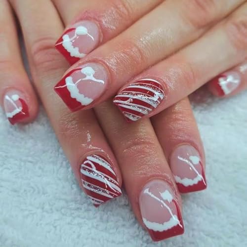 Christmas Press on Nails Short Fake Nails Square...