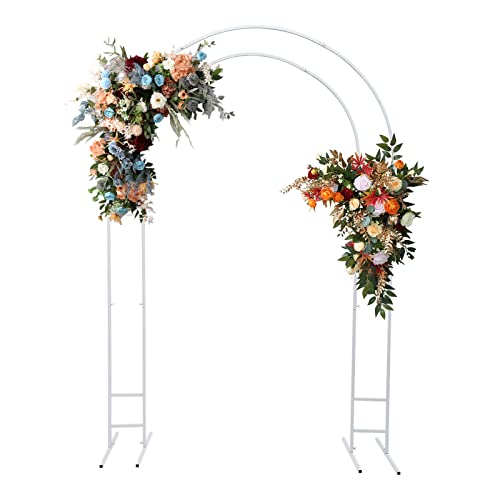 Metal Open Arch Backdrop Stand with Base 7.2FT Double Arch Backdrop Frame U-Shaped for Ceremony Garden Birthday Party Decoration White