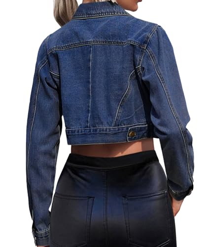 Women's Cropped Denim Jean Jacket Button Down Frayed Washed Long Sleeve Casual Jacket Coats2
