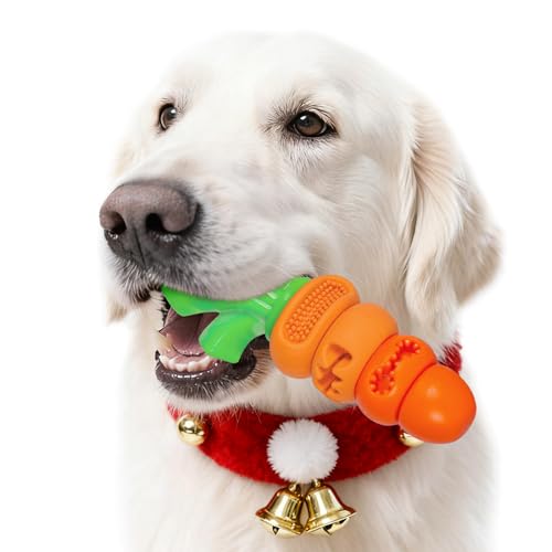 Frienhund Tough Dog Toys for Aggressive Chewers: 7" Bacon Flavored Dog Chew Bone, Hard Nylon & Rubber Teeth Cleaning Toy, Carrot-Shaped Dog Chew Toy for Large Medium Breed 20-70lbs