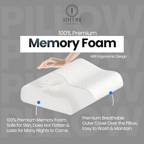 Image of Ergonomic Cervical Pillow, Memory Foam Contour for Sleeping Neck and Shoulder Pain Relief, Breathable Grey Jacquard Cover, 60 x 35 x 12 cm Orthopedic Therapy Bedding Support Item