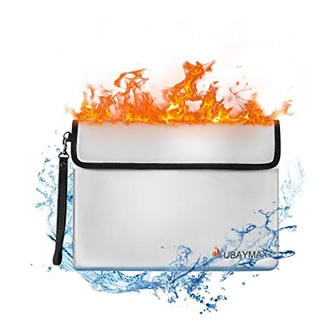 UBAYMAX Fireproof Document Bag (2200℉) Two Pockets, Fire Resistant File Storage Box with Zipper Reflective Strips, Fire Resistant Safe for Home, A4 File, Passports and Tablet-Silver Cover