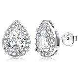 Nupdot Silver April Birthstone Teardrop Stud Earrings for Women Girls, 925 Sterling Silver Post Cubi