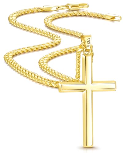 Eterjew 18k Gold Cross Necklace for Men Women 18 Inch