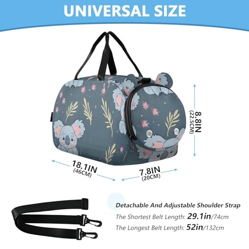Duffle Bag Kids Gym Bag with Shoes Compartment & Wet Separation Overnight Travel Duffel Bag Blue Pink Koala for Girl Boy3