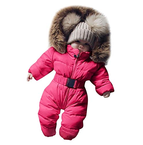 Kehen- Newborn Baby Hooded Snowsuit Infant Boys Girls Winter Warm Fur Collar Jumpsuit Windproof Down Jacket Coat (Red,9M)
