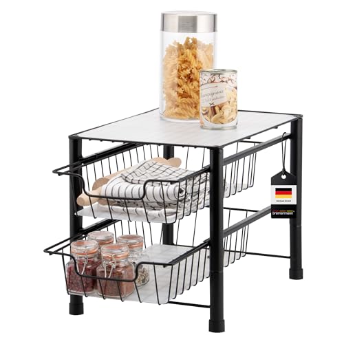 bremermann Estantería con 2 cajones, estantería de Cocina con cajón, Estante de Cocina, Estante de Pisos (Negro)