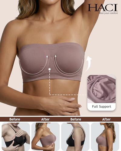 Image of HACI Women's Non Padded Strapless Bra Underwire Bandeau Seamless Multiway Supportive Tube Top