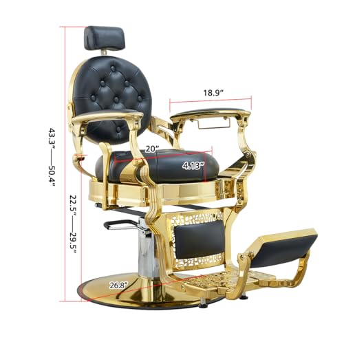 Antlu Barber Chair Salon Chair Hair Stylist, Vintage Heavy Duty 700lbs Hair Styling Chairs for Barbershop Beauty Tattoo Massage (Golden)