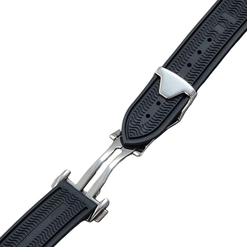 ROUREOX Pasek silikonowy 22mm Przeszywany gumowy pasek Wodoodporna opaska Pasek do zegarka Zapięcie motylkowe Zamiennik dla Omega Seamaster series-D5