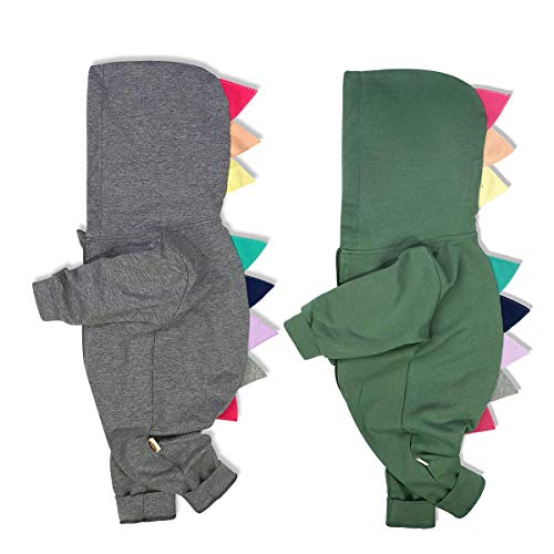 ModaIOO Dinosaurs Clothes for Baby Boys Girls,2 Packs Dino Hoodies Playwear Romper,Toddler Kids French Terry Onesies Outfits Costume (7013,Green/Darkgray,100)