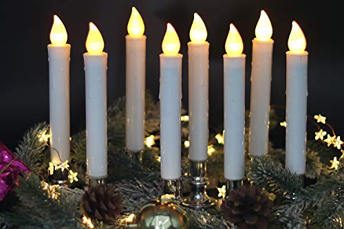Image of 9 inch Flameless Window Taper Candles Battery Operated with 8-Key Remote and Timer, 4 Pack White Christmas Holdiay Window Candles with Silver Holders, Suction Cups and AA Batteries Included