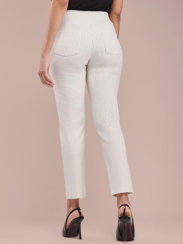 Image of FableStreet Women's Livin Striped Straight Fit Off White Pants