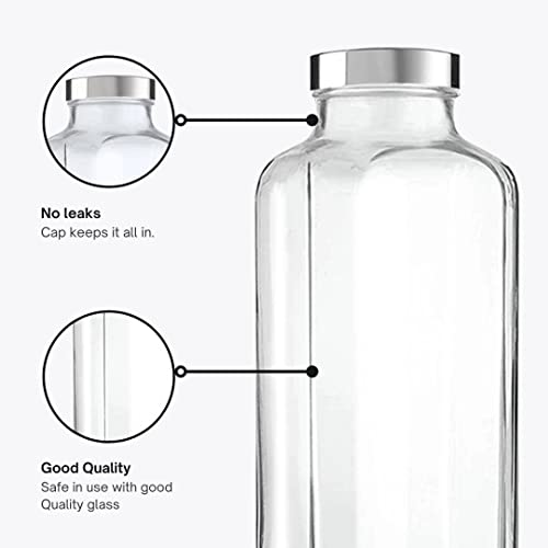 Image of Glass Water Bottle French Square 1000 ml | Food Grade Transparent Glass Bottle for Fridge, MIlk, Smoothie and Juice | Home Use Water Bottle (2)