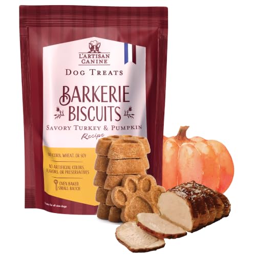 Lartisan Canine Barkerie Dog Treats | Healthy Crunchy Turkey Dog Biscuits | French Recipe Dog Snacks | Made in USA | 8oz Treat Pouch | Suitable for All Dogs