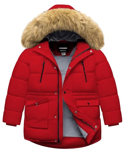 Image of Boy's Winter Coat Waterproof Kids Puffer Jacket Thicken Parka Fleece Lined Bubble Ski Snow Outerwear with Fur Hood