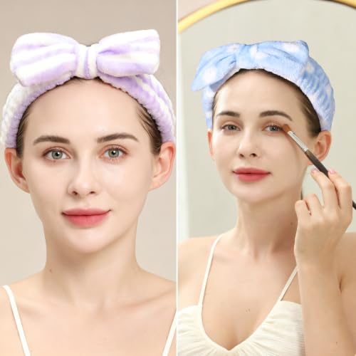Teenitor 5pcs Makeup Headband with Removable Bow, Spa Headband for Washing Face for Teen Girls Women, Gifts Basket for Teens Girls Party, Skin Care Washing Hairband