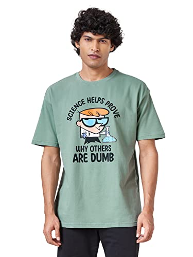 Image of The Souled Store Men Official Dexter: Power of Science Sage Green Printed Oversized T-Shirts
