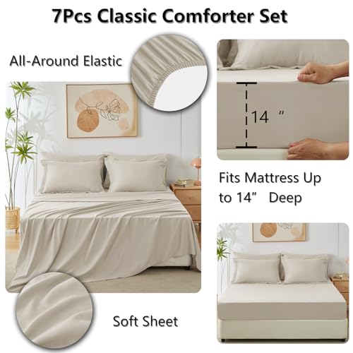 CozyLux Full Size Comforter Sets Oatmeal - 7 Pieces Bed in a Bag Full, Luxury Soft Bed Set for All Seasons, Bedding Set with Down Alternative Comforter, Sheets, Pillowcases & Shams