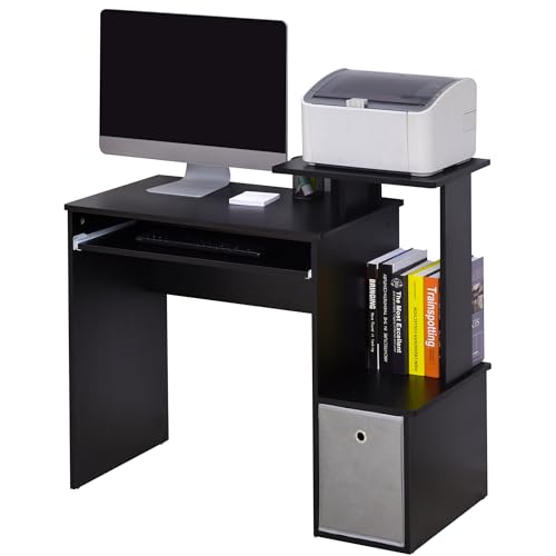 HOMCOM Escritorio para ordenador con bandeja deslizante para teclado, estante de almacenamiento, estación de trabajo, oficina en casa, color negro, 100 x 40 cm