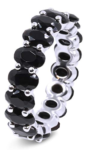 Savlano 18K White Gold Plated Black Cubic Zirconia Oval Cut Eternity Ring Band for Women & Girls (7)