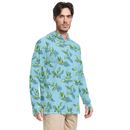 Wudan Art Basil Blue Mens Hoodies Shirts Long Sleeve Sailing Shirts Swim Shirt UPF 50+ S2