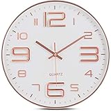 Bernhard Products Rose Gold Wall Clock 12 Inch Silent Non-Ticking Quality Quartz Battery Operated Easy to Read Decorative Modern Design for Home/Office/Kitchen/Bedroom/Living Room (Rose Gold & White)