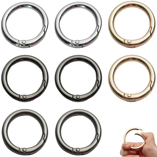 8 mosquetones redondos, mosquetones pequeños, de acero inoxidable, redondos, llaveros, anillos redondos, mosquetón, anillos de muelle, anillos de mosquetón, pequeños llaveros multifuncionales