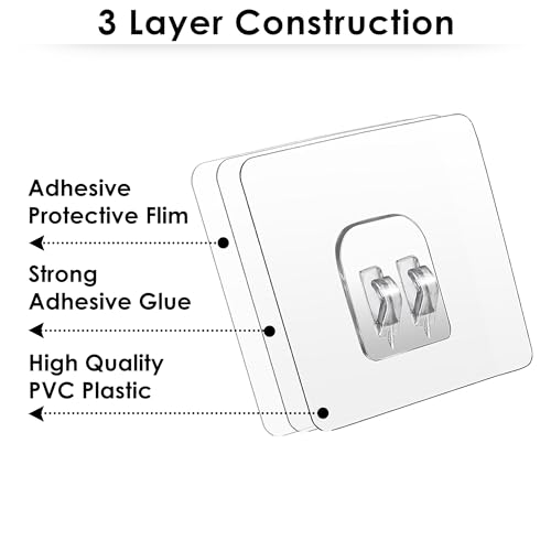Image of Transparent Hook for Wall Without Drilling, 10 Pack Self Adhesive Hooks for Wall Heavy Duty Strong Nail Free for Hanging Photo Frame Stainless Steel