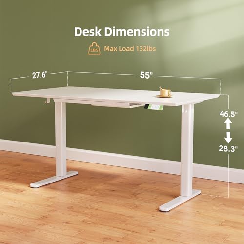 Image of INNOVAR Glass Standing Desk with Drawers 55 x 27.6 Inch Super White