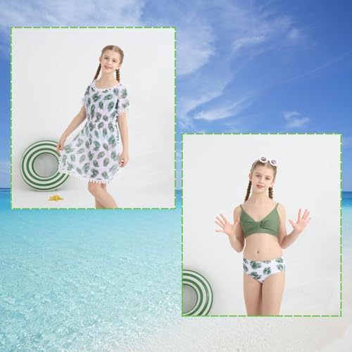 Girls Swimsuit 3 Piece Bikini Set Cute Bathing Suit with Tropical Print Cover Up Girl Swimwear for 8-16 Years3