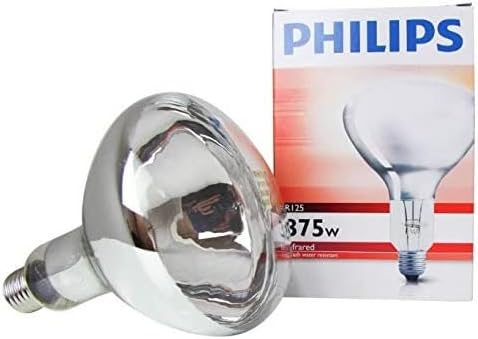 Philips R125 IR 375-Watts E27 Incandescent White Heating Lamp Bulb Hard Glass Explosion Proof Infrared Heating Lamp Eco-Friendly for Animal, Bathroom, Food Bulb, Pack of 1