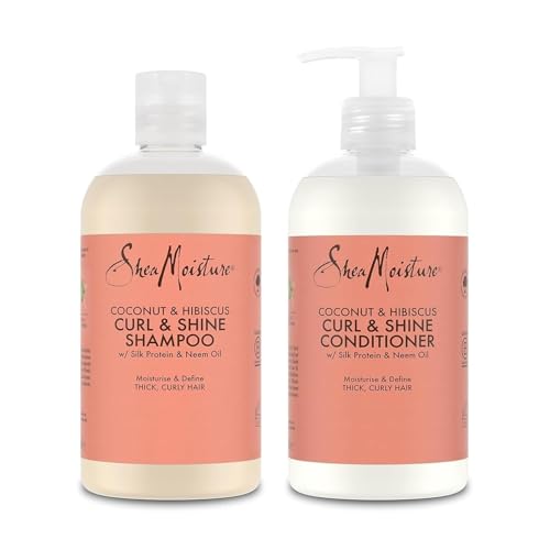 SheaMoisture Champú y Acondicionador para cabello grueso y rizado con Coco e Hibisco pack para el cuidado del cabello 2x 384 ml - 2 productos