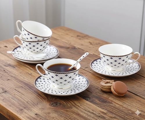 Image of White Cup with Saucer Set of 12 Pcs | Tea /Coffee Cups 180 ml | Microwave & Dishwasher Safe | Bone-Ash Free | Crockery Set Ideal for Daily Use & Gifting, Black
