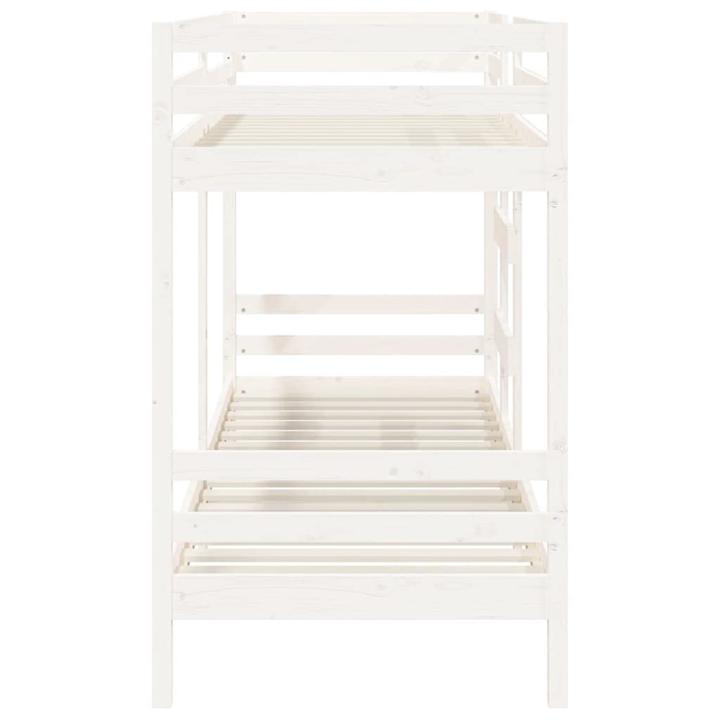 vidaXL Litera Cama Alta Somier Colchones Escalera Dormitorio Habitación Niños Adolescentes Adultos de Madera Maciza de Pino Blanco 75x190 cm