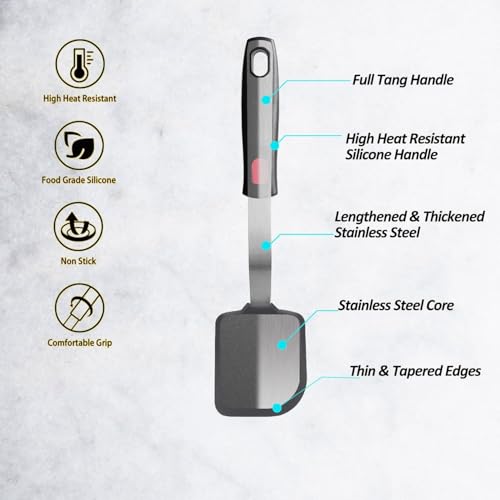 Image of Silicone Spatula - Nonstick, Heat Resistant Cooking & Baking Flipper for Pancakes, Omelettes, Pizza, Steak, Dosa - Ideal for Griddle Pans, Cookware and Fish Turner (Square Spatula)