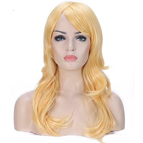 Anime Cosplay Synthetic Wig 11 Colors Japanese Kanekalon Heat Resistant Fiber Full Wig with Bangs Long Layered Curly Wavy Vogue 23'' / 58cm for Women Girls Lady Fashion and Beauty (golden blonde)