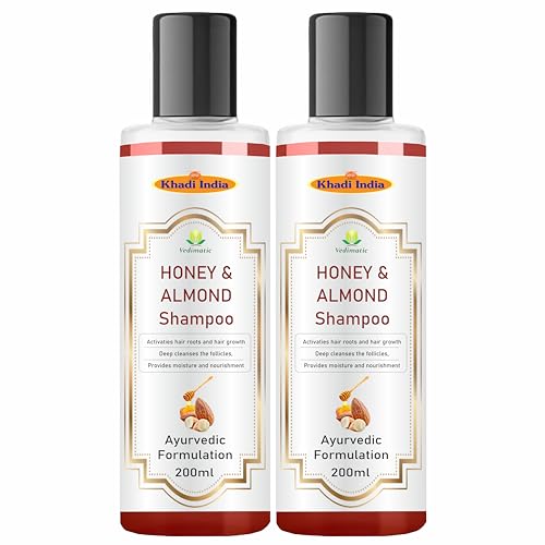 Image of Khadi Vedimatic Khadi Natural Honey & Almond Hair Shampoo for Controlling Hair Fall |Natural Shampoo for Healthy & Shiny Hair |Suitable for All Hair Types, 100% Pure & Natural (Pack Of 2, Honey Almond)