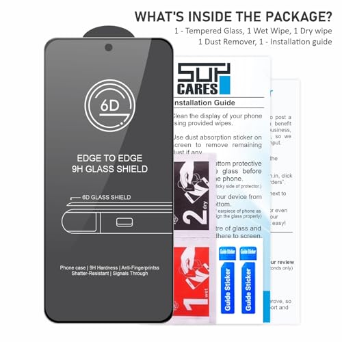 Image of SupCares Tempered Glass for Motorola Edge 50 Neo (6.4 Inch) With Installation Kit | 9H Edge to Edge Screen Protector | Black