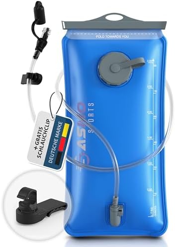 Trinkblase 3L mit Magnet Clip, BPA-Frei - SASMO | Wasserblase Trinkbeutel Trinksystem für Rucksack, Geschmacksneutral, Beißventil, Wandern, Radfahren, Outdoor