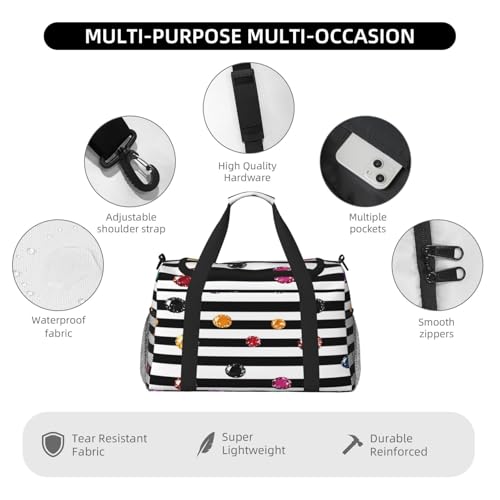 Duffle Bag Black White Stripes Colored Diamond Travel Duffel Bags for Men Women with Adjustable Strap Carry on Gym Bag Overnight Weekender Bag4
